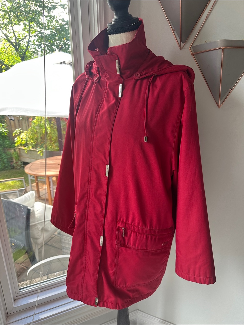 VINTAGE LONDON FOG Red Hooded Utility Chore Barn Jacket Fall Coat Size XS Petite